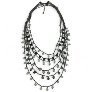 LOFT Multi-Strand Beaded Statement Necklace Gunmetal Green Gray Crystals